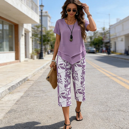 👗 LIMITED-TIME 50% OFF! 🎀 Women’s 2-Piece Set – Asymmetrical Tunic & Printed Pants, Breathable 🌺
