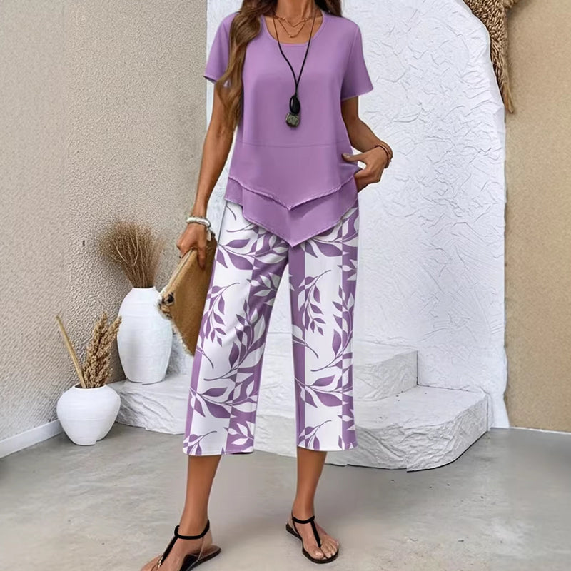 👗 LIMITED-TIME 50% OFF! 🎀 Women’s 2-Piece Set – Asymmetrical Tunic & Printed Pants, Breathable 🌺