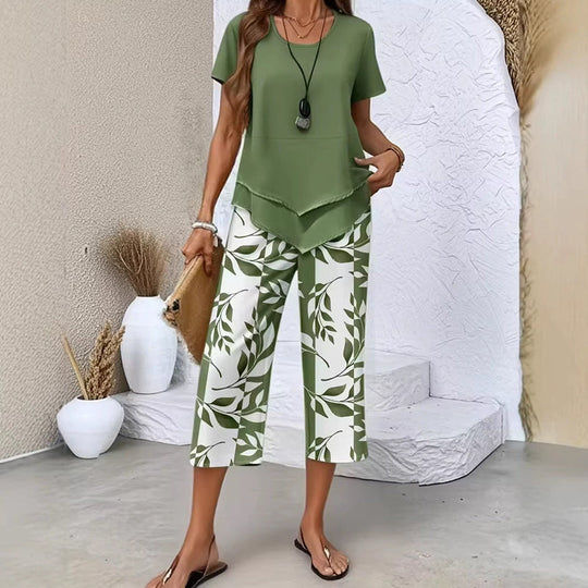 👗 LIMITED-TIME 50% OFF! 🎀 Women’s 2-Piece Set – Asymmetrical Tunic & Printed Pants, Breathable 🌺