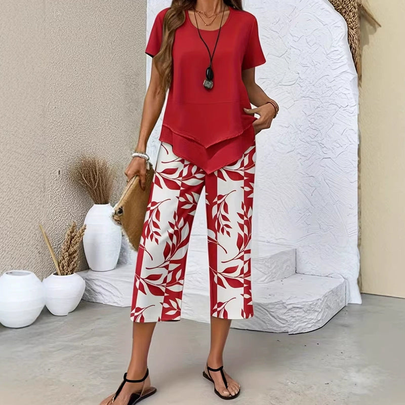 👗 LIMITED-TIME 50% OFF! 🎀 Women’s 2-Piece Set – Asymmetrical Tunic & Printed Pants, Breathable 🌺