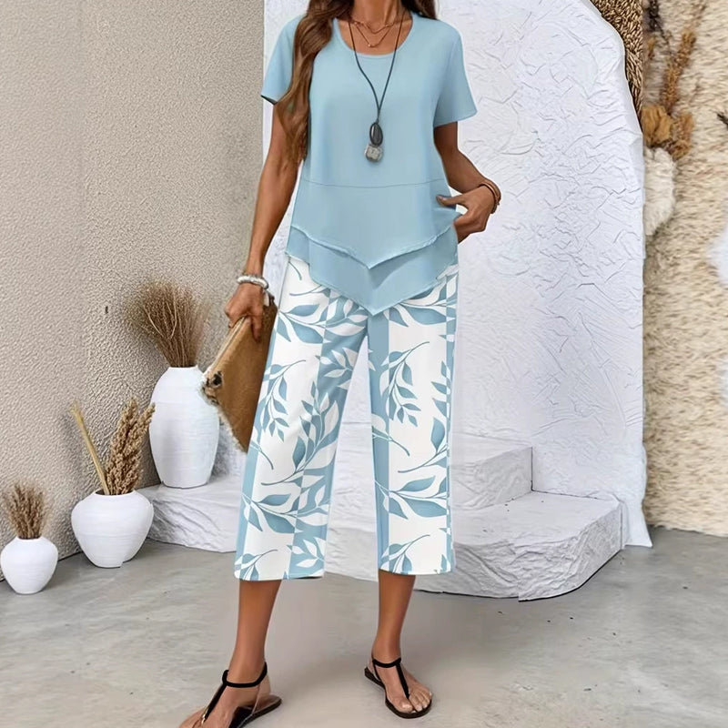 👗 LIMITED-TIME 50% OFF! 🎀 Women’s 2-Piece Set – Asymmetrical Tunic & Printed Pants, Breathable 🌺