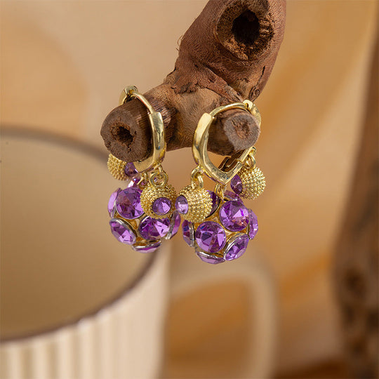🥳2026 HOT SALE🥳Vintage Gold-Plated Hoop Earrings with Purple Crystal Sphere