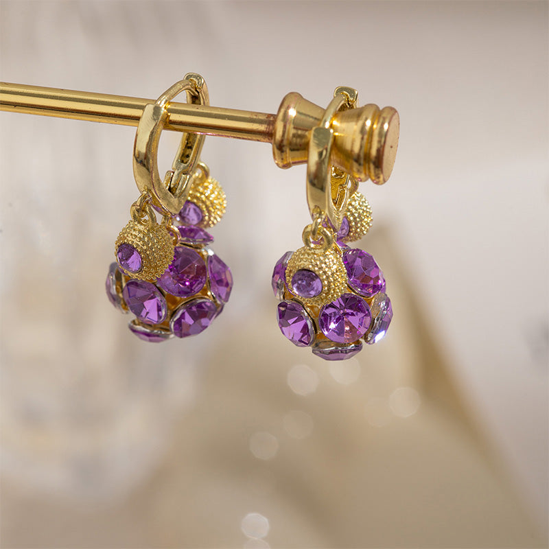 🥳2026 HOT SALE🥳Vintage Gold-Plated Hoop Earrings with Purple Crystal Sphere