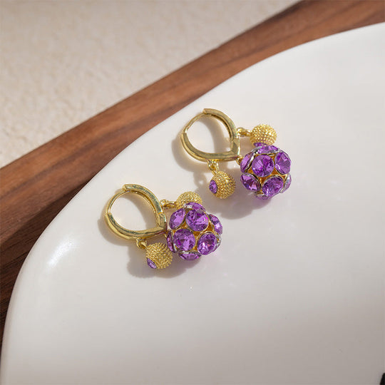 🥳2026 HOT SALE🥳Vintage Gold-Plated Hoop Earrings with Purple Crystal Sphere