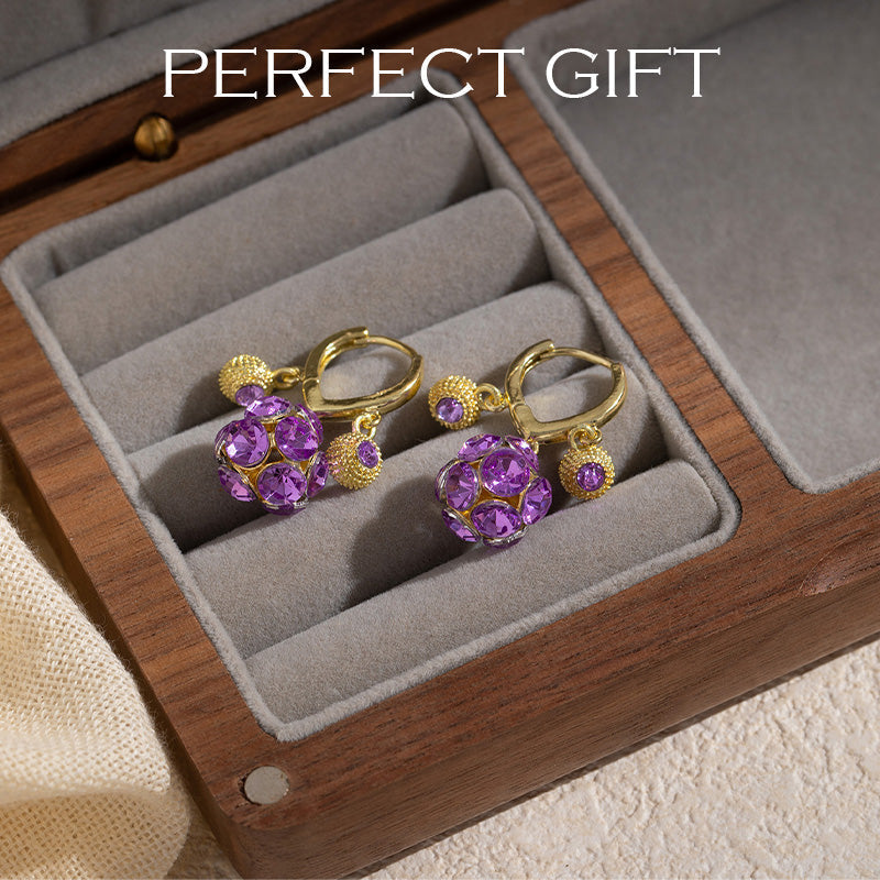 🥳2026 HOT SALE🥳Vintage Gold-Plated Hoop Earrings with Purple Crystal Sphere