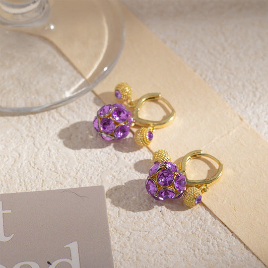 🥳2026 HOT SALE🥳Vintage Gold-Plated Hoop Earrings with Purple Crystal Sphere