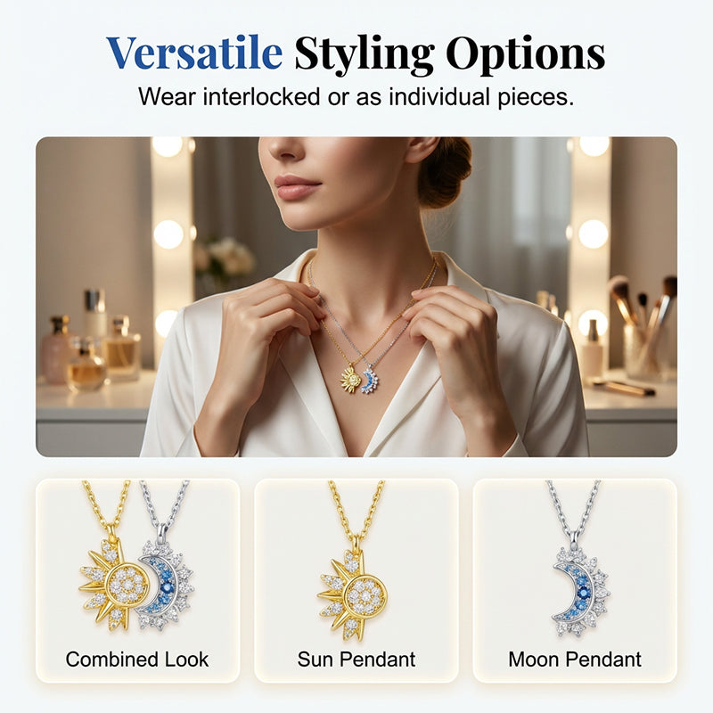 ✨2026 HOT SALE✨Sun and Moon Pendant Necklace with Rhinestones