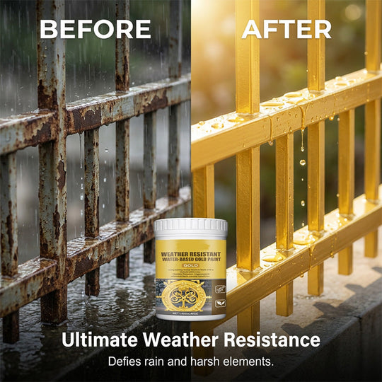 ⏳Limited Time Special Price⏰ Weather Resistant Gold Paint – Water‑based, brilliant shine. Safe for metal, wood & stone. Lasts rain or shine! 🖌️