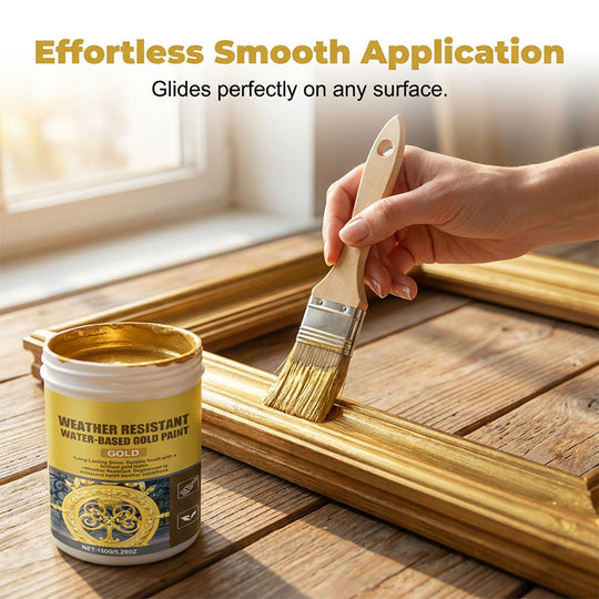 ⏳Limited Time Special Price⏰ Weather Resistant Gold Paint – Water‑based, brilliant shine. Safe for metal, wood & stone. Lasts rain or shine! 🖌️