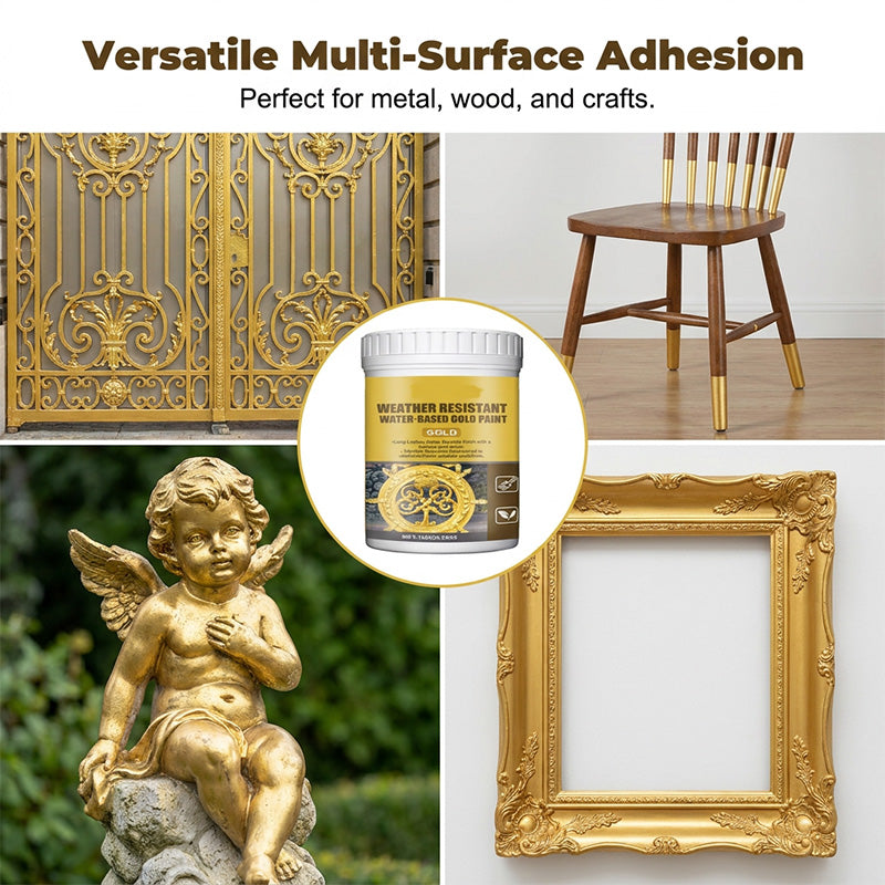 ⏳Limited Time Special Price⏰ Weather Resistant Gold Paint – Water‑based, brilliant shine. Safe for metal, wood & stone. Lasts rain or shine! 🖌️