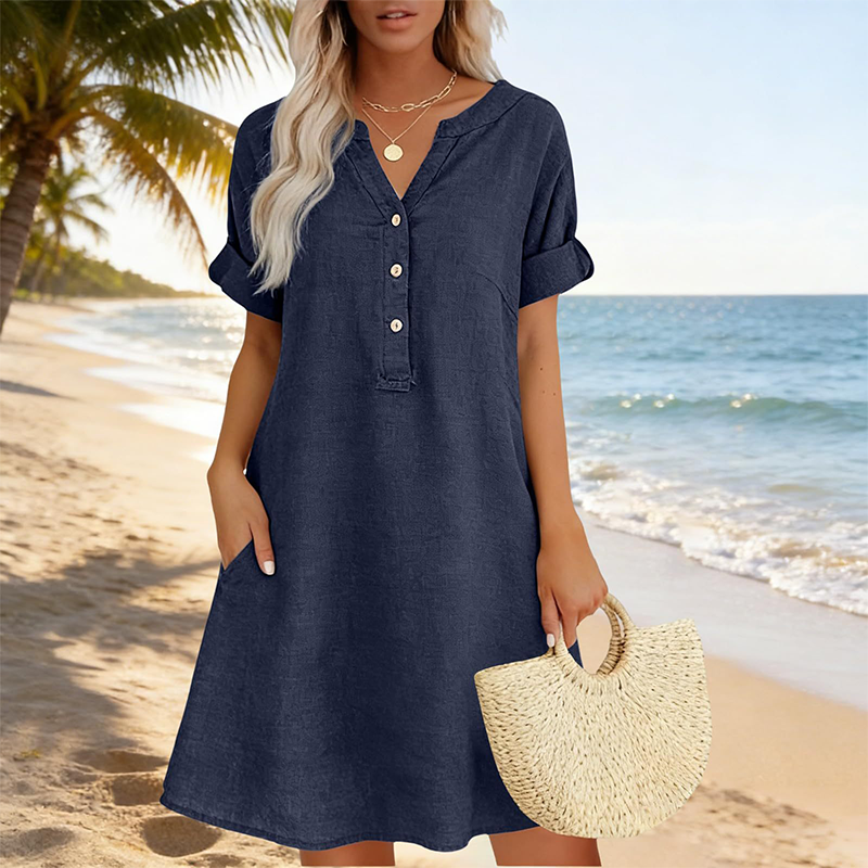 🥳2026 HOT SALE🥳Women's V-Neck Tunic Dress – Relaxed Fit, Pockets & Breathable