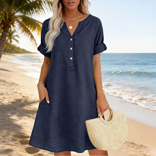 🥳2026 HOT SALE🥳Women's V-Neck Tunic Dress – Relaxed Fit, Pockets & Breathable
