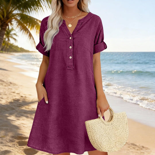 🥳2026 HOT SALE🥳Women's V-Neck Tunic Dress – Relaxed Fit, Pockets & Breathable