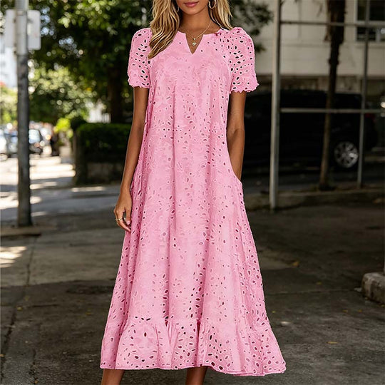 Women's Elegant V-Neck Short Sleeve Dress