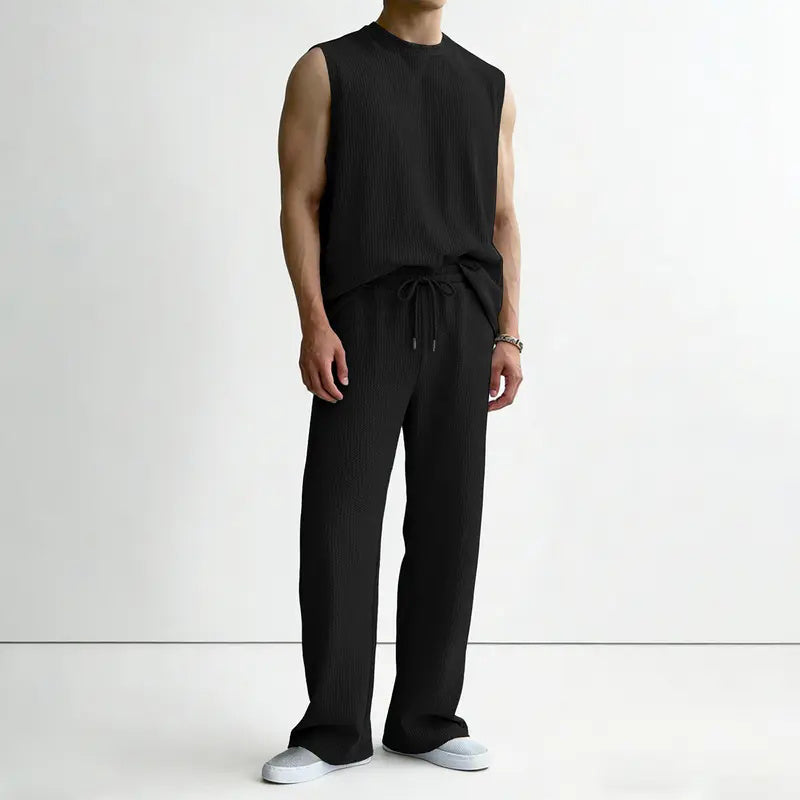 ⚽️🏆️World Cup Sale:30% OFF🎉70K+ SOLD! 🥳Men's Ribbed Sleeveless Tank Top & Pants 2-Piece Set