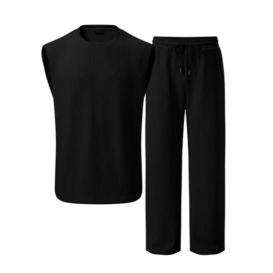 ⚽️🏆️World Cup Sale:30% OFF🎉70K+ SOLD! 🥳Men's Ribbed Sleeveless Tank Top & Pants 2-Piece Set