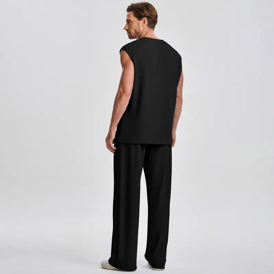 ⚽️🏆️World Cup Sale:30% OFF🎉70K+ SOLD! 🥳Men's Ribbed Sleeveless Tank Top & Pants 2-Piece Set