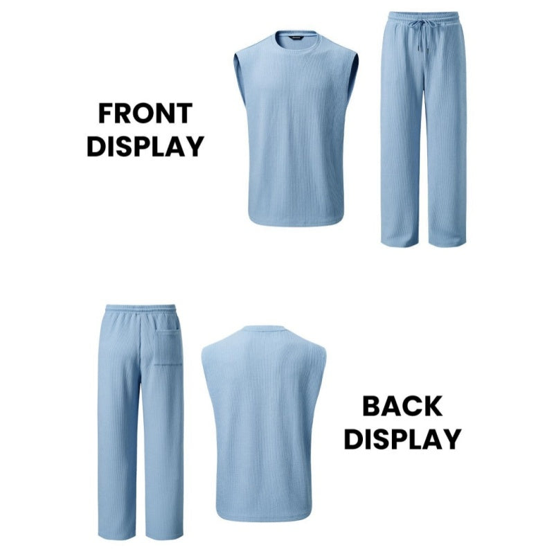 ⚽️🏆️World Cup Sale:30% OFF🎉70K+ SOLD! 🥳Men's Ribbed Sleeveless Tank Top & Pants 2-Piece Set