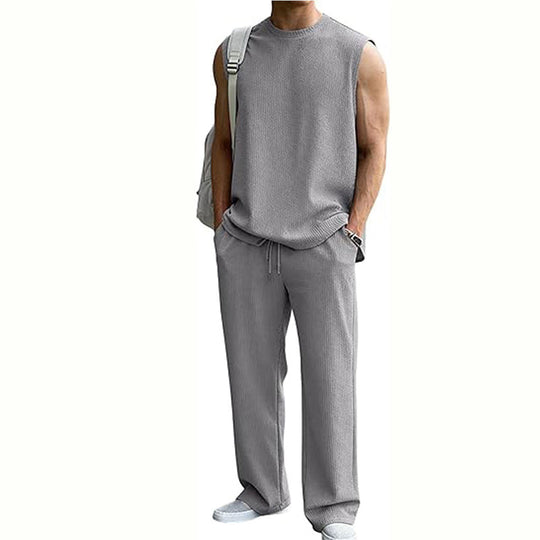⚽️🏆️World Cup Sale:30% OFF🎉70K+ SOLD! 🥳Men's Ribbed Sleeveless Tank Top & Pants 2-Piece Set