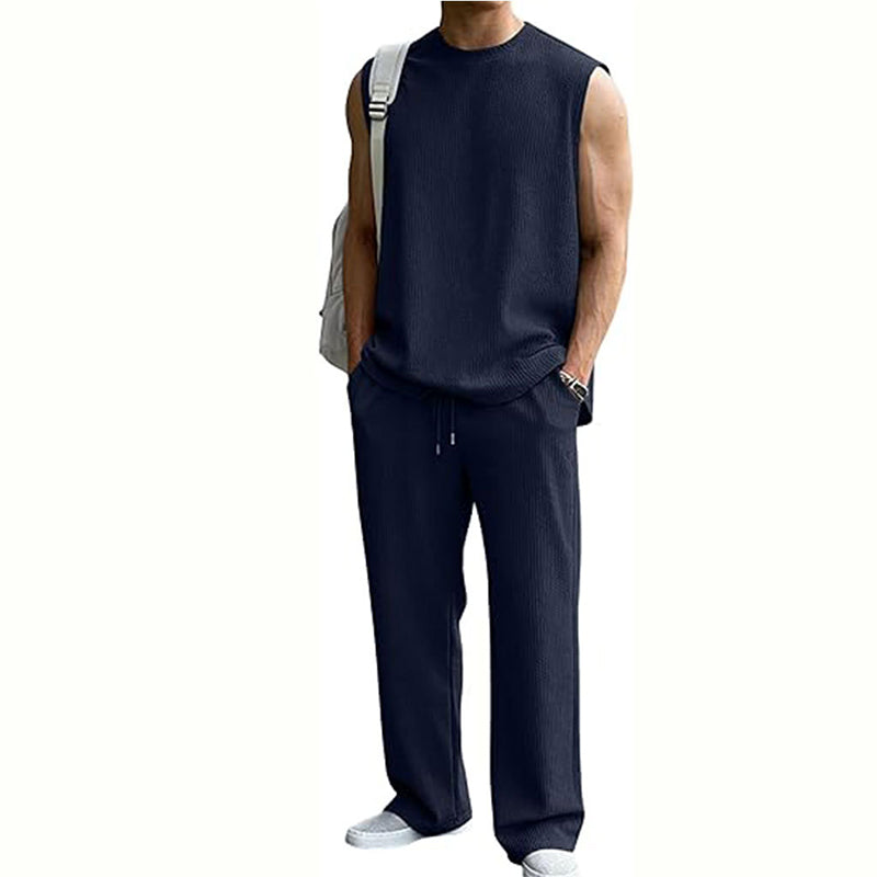 ⚽️🏆️World Cup Sale:30% OFF🎉70K+ SOLD! 🥳Men's Ribbed Sleeveless Tank Top & Pants 2-Piece Set
