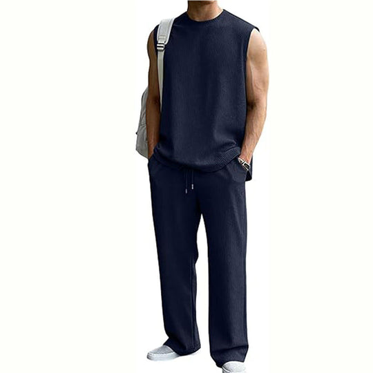 ⚽️🏆️World Cup Sale:30% OFF🎉70K+ SOLD! 🥳Men's Ribbed Sleeveless Tank Top & Pants 2-Piece Set