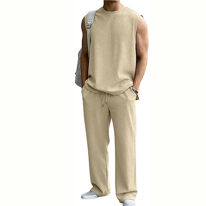 ⚽️🏆️World Cup Sale:30% OFF🎉70K+ SOLD! 🥳Men's Ribbed Sleeveless Tank Top & Pants 2-Piece Set