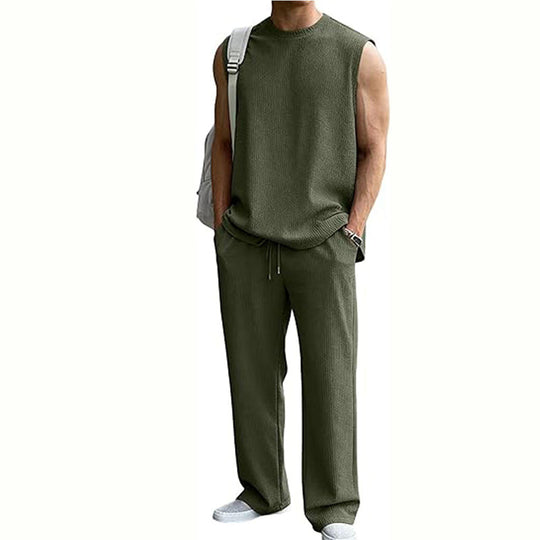⚽️🏆️World Cup Sale:30% OFF🎉70K+ SOLD! 🥳Men's Ribbed Sleeveless Tank Top & Pants 2-Piece Set