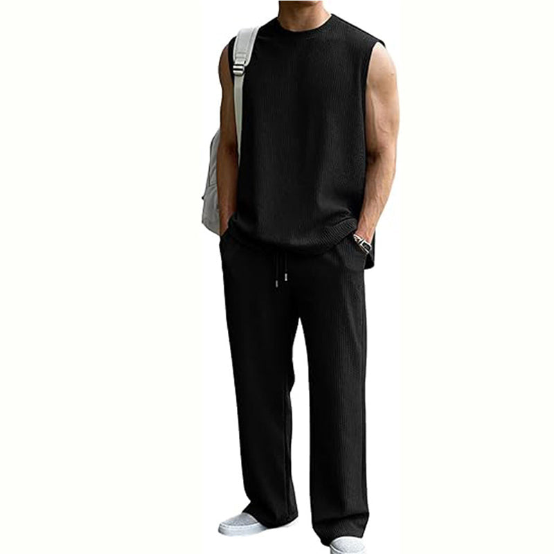 ⚽️🏆️World Cup Sale:30% OFF🎉70K+ SOLD! 🥳Men's Ribbed Sleeveless Tank Top & Pants 2-Piece Set