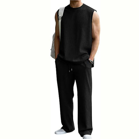 ⚽️🏆️World Cup Sale:30% OFF🎉70K+ SOLD! 🥳Men's Ribbed Sleeveless Tank Top & Pants 2-Piece Set