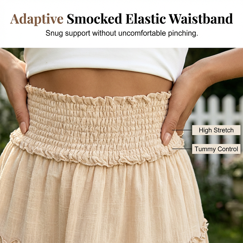 Women's Boho Floral Skorts, Flowy Tiered Ruffle Elastic-Waist Bottoms with Built-in Shorts and Pockets, Casual Style