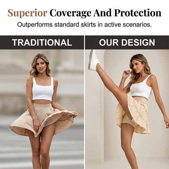 Women's Boho Floral Skorts, Flowy Tiered Ruffle Elastic-Waist Bottoms with Built-in Shorts and Pockets, Casual Style