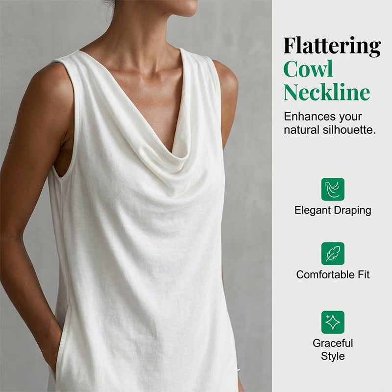 🏆LAST DAY SALE 50% OFF🔥| Elegant Slim Fit Cowl Neck Dress | Sleeveless Triacetate Midi Dress with Pockets | Breathable Casual & Party Wear for Women✨