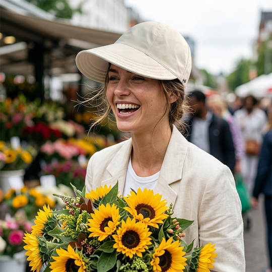 Women’s UPF 50+ Elegant Foldable Sun Hat – Wide-Brim Cotton Bucket Hat with Neck Flap & Adjustable Strap 🌞🇬🇧 | Packable, Breathable & Beach-Ready