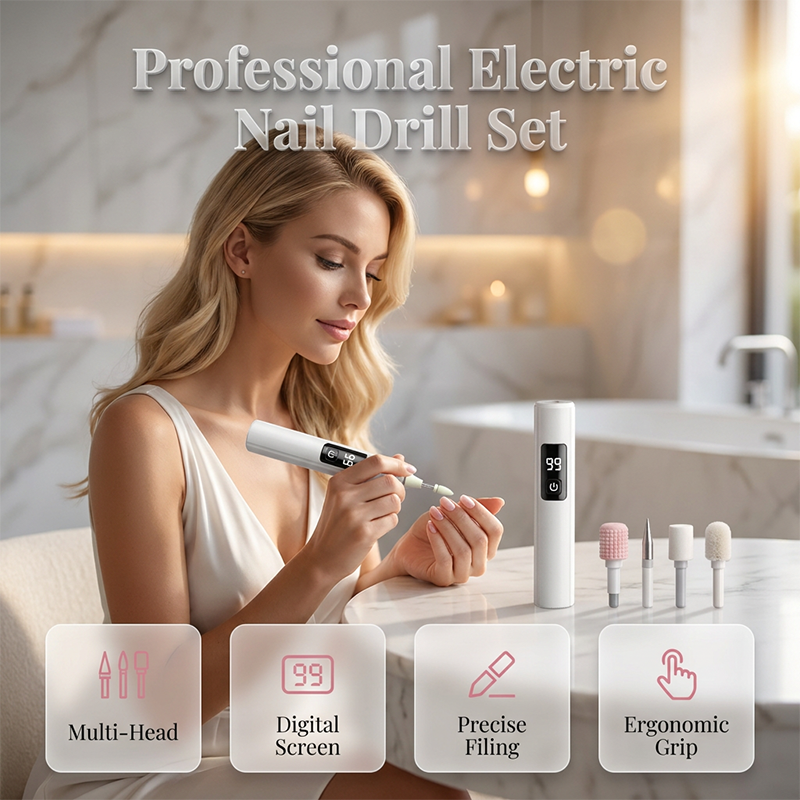 Professional Electric Nail Polisher – Smooths thick nails, 99-speed display. Multiple heads for shaping & buffing. Salon at home! 🌟💎