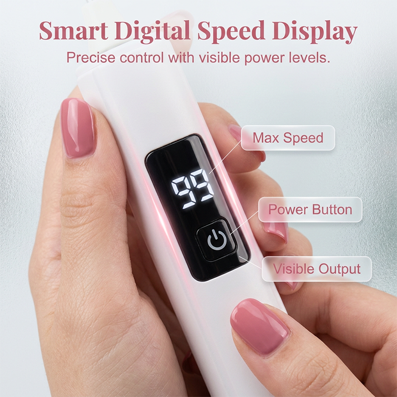 Professional Electric Nail Polisher – Smooths thick nails, 99-speed display. Multiple heads for shaping & buffing. Salon at home! 🌟💎
