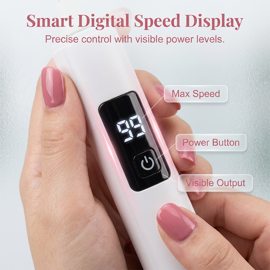 Professional Electric Nail Polisher – Smooths thick nails, 99-speed display. Multiple heads for shaping & buffing. Salon at home! 🌟💎