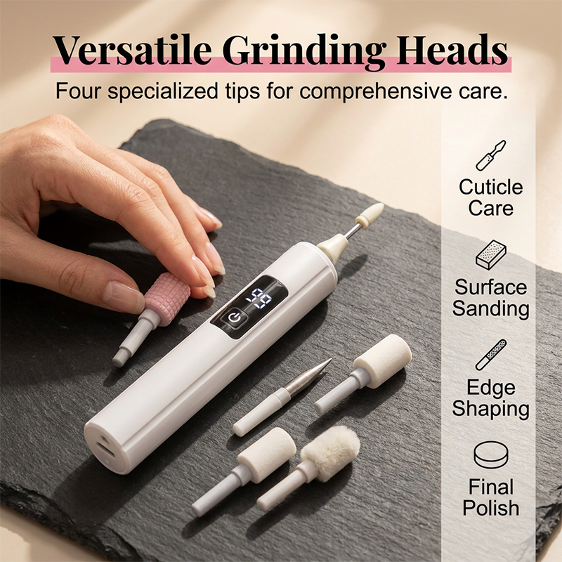 Professional Electric Nail Polisher – Smooths thick nails, 99-speed display. Multiple heads for shaping & buffing. Salon at home! 🌟💎