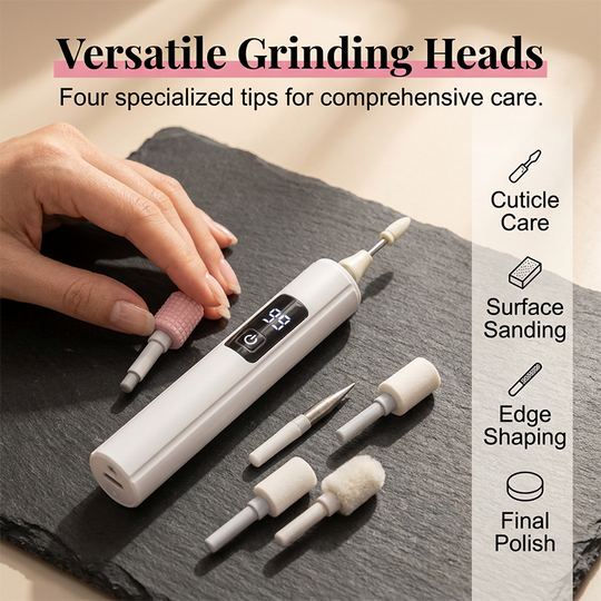 Professional Electric Nail Polisher – Smooths thick nails, 99-speed display. Multiple heads for shaping & buffing. Salon at home! 🌟💎