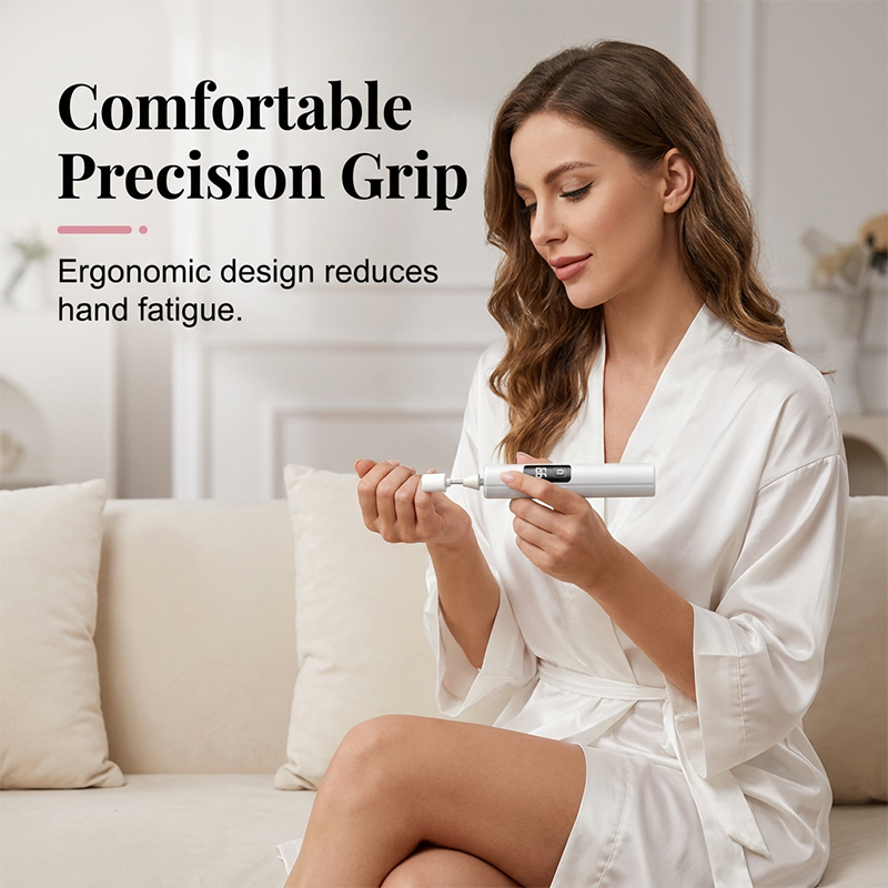 Professional Electric Nail Polisher – Smooths thick nails, 99-speed display. Multiple heads for shaping & buffing. Salon at home! 🌟💎