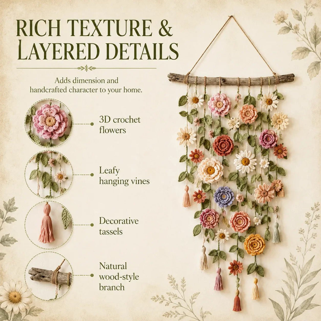 ⏳🌸LAST DAY SALE 50% OFF⚡50K+ SOLD💕💮Crochet Flower Wall Hanging Decor🖼️