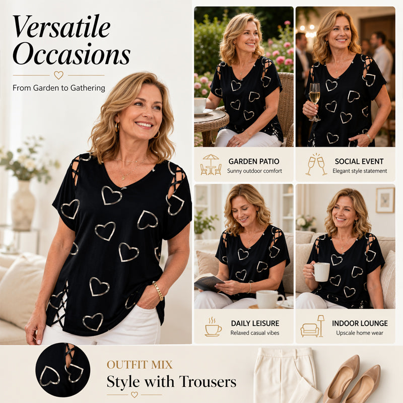 ⏳Time-Limited Special⏰Women’s Heart Print V-Neck Top