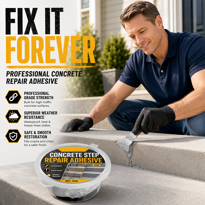 🔧🏠Concrete Step Repair Adhesive – Permanently bonds cracked stairs & walkways. Weatherproof – resists heat, ice & rain. Walk safely again! 🛡️✨