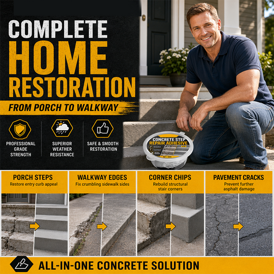 🔧🏠Concrete Step Repair Adhesive – Permanently bonds cracked stairs & walkways. Weatherproof – resists heat, ice & rain. Walk safely again! 🛡️✨