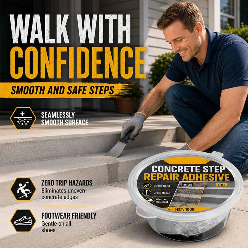 🔧🏠Concrete Step Repair Adhesive – Permanently bonds cracked stairs & walkways. Weatherproof – resists heat, ice & rain. Walk safely again! 🛡️✨