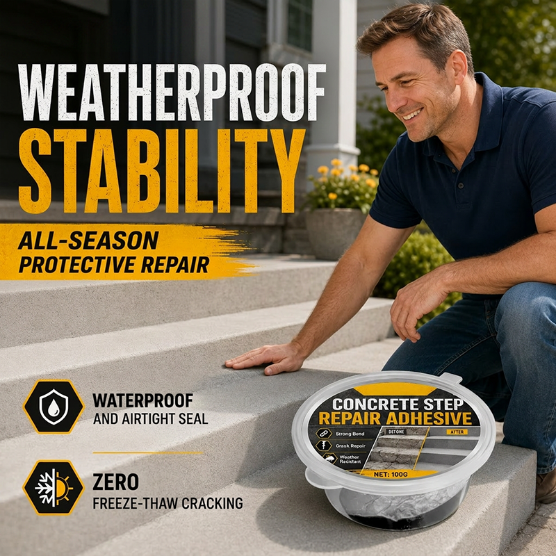 🔧🏠Concrete Step Repair Adhesive – Permanently bonds cracked stairs & walkways. Weatherproof – resists heat, ice & rain. Walk safely again! 🛡️✨