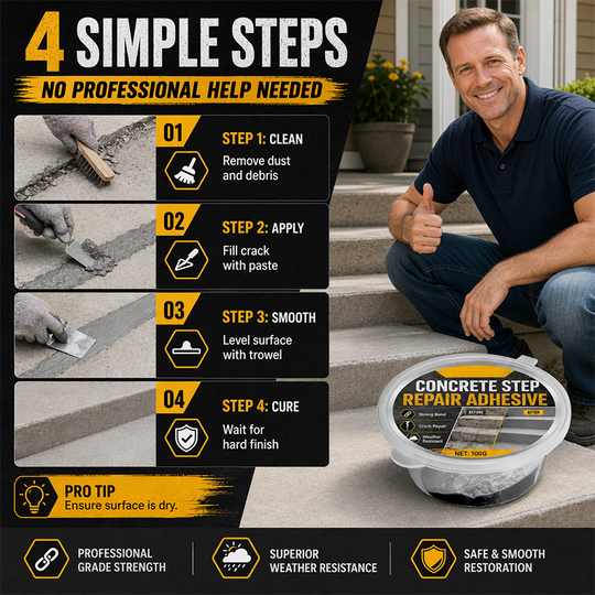 🔧🏠Concrete Step Repair Adhesive – Permanently bonds cracked stairs & walkways. Weatherproof – resists heat, ice & rain. Walk safely again! 🛡️✨