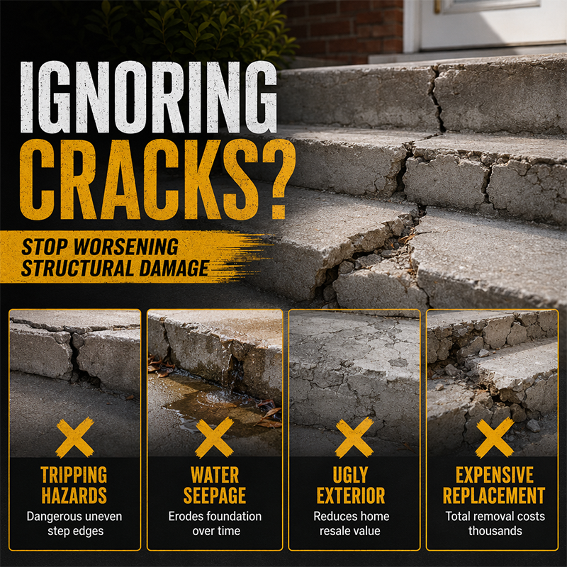 🔧🏠Concrete Step Repair Adhesive – Permanently bonds cracked stairs & walkways. Weatherproof – resists heat, ice & rain. Walk safely again! 🛡️✨