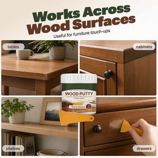 ✨✨Wood Repair Filler Putty – Fills Cracks & Chips, Smooths Surfaces, Blends with Dark Wood