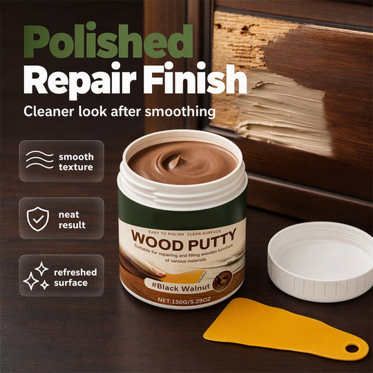 ✨✨Wood Repair Filler Putty – Fills Cracks & Chips, Smooths Surfaces, Blends with Dark Wood