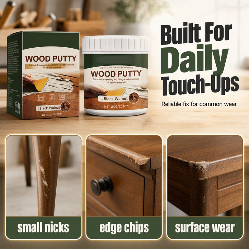 ✨✨Wood Repair Filler Putty – Fills Cracks & Chips, Smooths Surfaces, Blends with Dark Wood